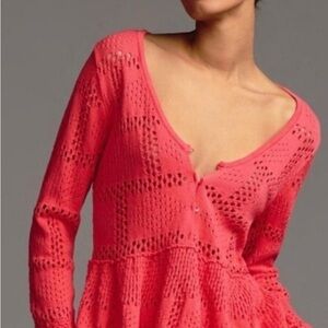 Pilcro Women's V-Neck Sweater in Coral